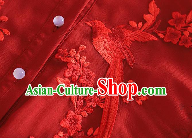 Chinese Traditional Tang Suit Embroidered Red Cheongsam National Costume Qipao Dress for Women