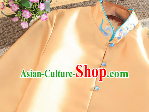 Chinese Traditional Tang Suit Embroidered Dragon Golden Jacket National Costume Qipao Upper Outer Garment for Women Chinese Traditional Tang Suit Embroidered Dragon Golden Jacket National Costume Qipao Upper Outer Garment for Women