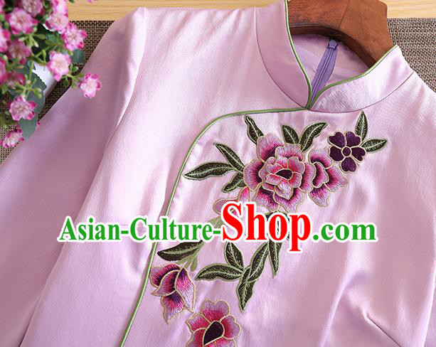 Chinese Traditional Tang Suit Embroidered Peony Lilac Cheongsam National Costume Qipao Dress for Women Chinese Traditional Tang Suit Embroidered Peony Lilac Cheongsam National Costume Qipao Dress for Women