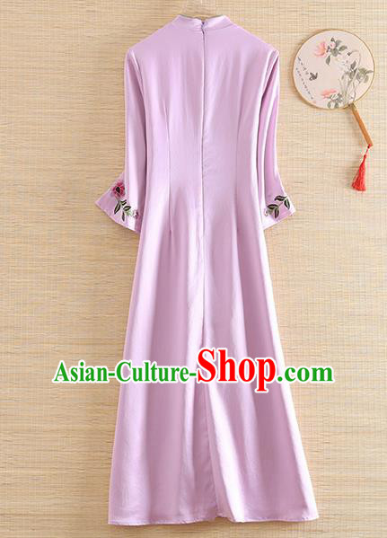 Chinese Traditional Tang Suit Embroidered Peony Lilac Cheongsam National Costume Qipao Dress for Women Chinese Traditional Tang Suit Embroidered Peony Lilac Cheongsam National Costume Qipao Dress for Women