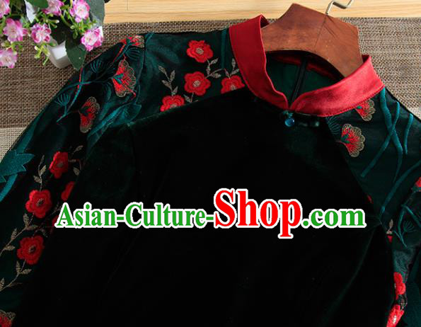 Chinese Traditional Tang Suit Embroidered Black Velvet Cheongsam National Costume Qipao Dress for Women Chinese Traditional Tang Suit Embroidered Black Velvet Cheongsam National Costume Qipao Dress for Women