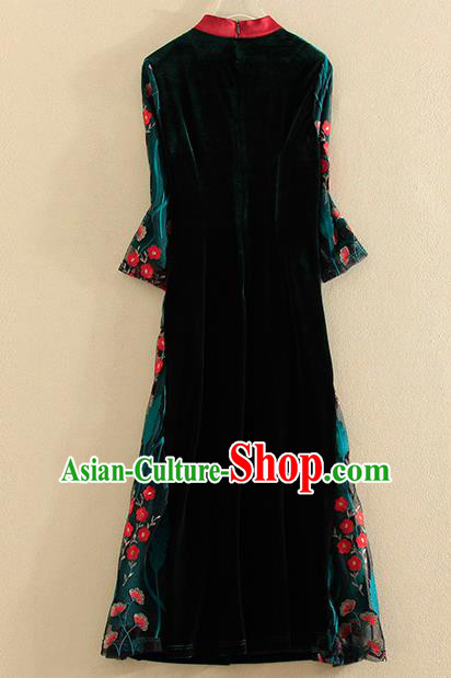 Chinese Traditional Tang Suit Embroidered Black Velvet Cheongsam National Costume Qipao Dress for Women Chinese Traditional Tang Suit Embroidered Black Velvet Cheongsam National Costume Qipao Dress for Women