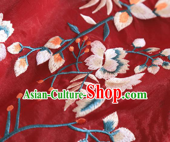 Chinese Traditional Tang Suit Embroidered Chrysanthemum Dark Red Shirt National Costume Qipao Upper Outer Garment for Women