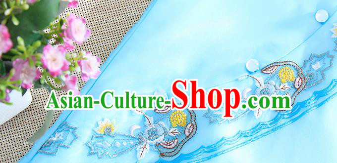 Chinese Traditional Tang Suit Embroidered Blue Organza Cheongsam National Costume Qipao Dress for Women Chinese Traditional Tang Suit Embroidered Blue Organza Cheongsam National Costume Qipao Dress for Women