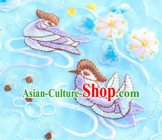 Chinese Traditional Tang Suit Embroidered Blue Organza Cheongsam National Costume Qipao Dress for Women Chinese Traditional Tang Suit Embroidered Blue Organza Cheongsam National Costume Qipao Dress for Women