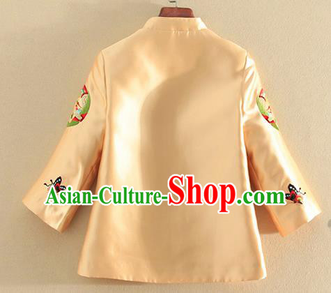Chinese Traditional Tang Suit Embroidered Butterfly Phoenix Golden Shirt National Costume Qipao Upper Outer Garment for Women Chinese Traditional Tang Suit Embroidered Butterfly Phoenix Golden Shirt National Costume Qipao Upper Outer Garment for Women