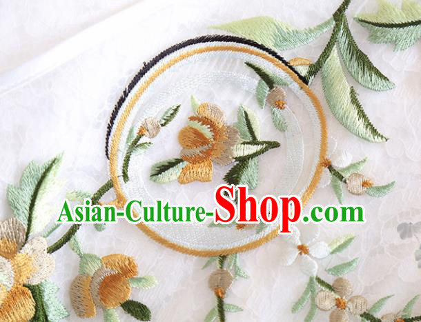 Chinese Traditional Tang Suit Embroidered White Organza Cheongsam National Costume Qipao Dress for Women