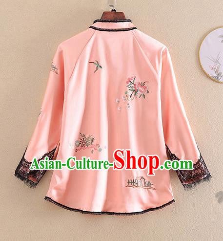 Chinese Traditional Tang Suit Embroidered Pink Shirt National Costume Qipao Upper Outer Garment for Women Chinese Traditional Tang Suit Embroidered Pink Shirt National Costume Qipao Upper Outer Garment for Women