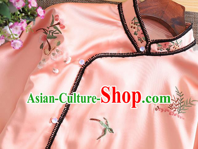 Chinese Traditional Tang Suit Embroidered Pink Shirt National Costume Qipao Upper Outer Garment for Women Chinese Traditional Tang Suit Embroidered Pink Shirt National Costume Qipao Upper Outer Garment for Women