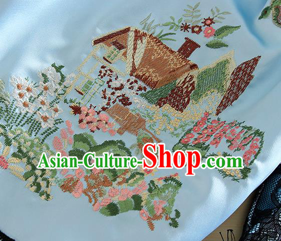 Chinese Traditional Tang Suit Embroidered Blue Shirt National Costume Qipao Upper Outer Garment for Women