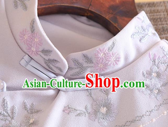 Chinese Traditional Tang Suit Embroidered Flowers Grey Cheongsam National Costume Qipao Dress for Women Chinese Traditional Tang Suit Embroidered Flowers Grey Cheongsam National Costume Qipao Dress for Women