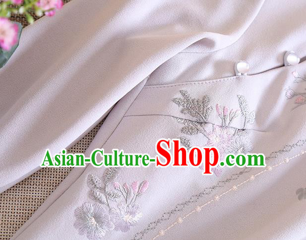 Chinese Traditional Tang Suit Embroidered Flowers Grey Cheongsam National Costume Qipao Dress for Women Chinese Traditional Tang Suit Embroidered Flowers Grey Cheongsam National Costume Qipao Dress for Women