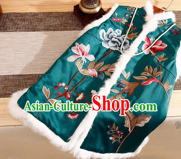 Chinese Traditional Embroidered Peony Green Vest National Dress Embroidery Waistcoat for Women Chinese Traditional Embroidered Peony Green Vest National Dress Embroidery Waistcoat for Women