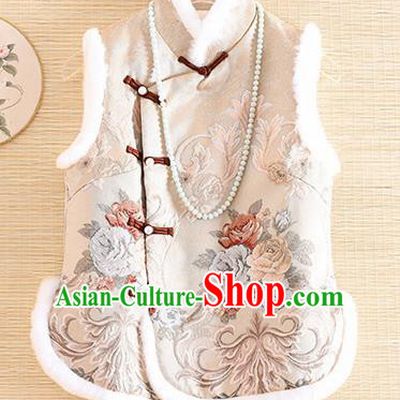 Chinese Traditional Embroidered Beige Vest National Dress Waistcoat for Women