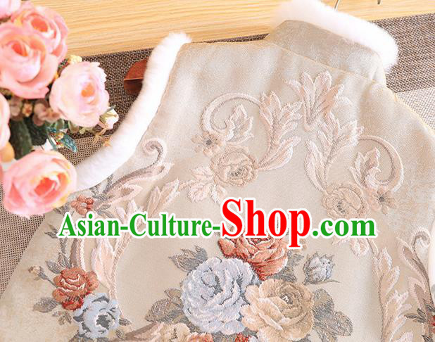 Chinese Traditional Embroidered Beige Vest National Dress Waistcoat for Women Chinese Traditional Embroidered Beige Vest National Dress Waistcoat for Women