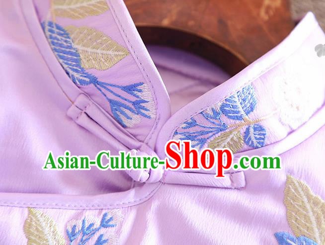Chinese Traditional Winter Lilac Cheongsam National Costume Embroidered Qipao Dress for Women Chinese Traditional Winter Lilac Cheongsam National Costume Embroidered Qipao Dress for Women