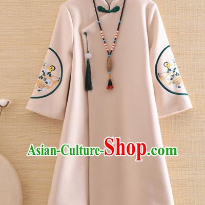 Chinese Traditional Woollen Coat National Costume Qipao Upper Outer Garment for Women