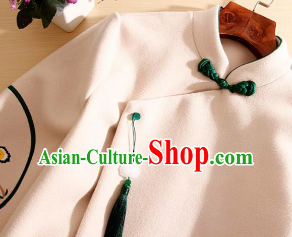 Chinese Traditional Woollen Coat National Costume Qipao Upper Outer Garment for Women