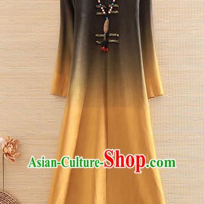 Chinese Traditional Printing Yellow Dust Coat National Costume Qipao Upper Outer Garment for Women