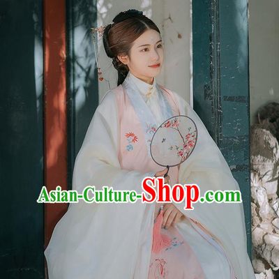 Traditional Chinese Ming Dynasty Imperial Consort Historical Costumes Pink Vest Ancient Palace Lady Hanfu Dress for Women