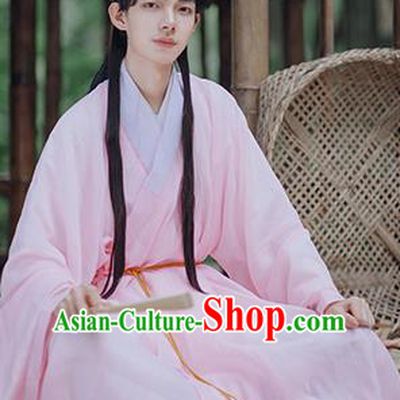 Traditional Chinese Ming Dynasty Scholar Historical Costumes Ancient Civilian Pink Hanfu Clothing for Men