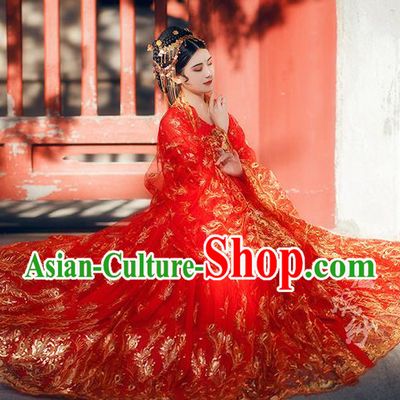 Traditional Chinese Tang Dynasty Wedding Red Hanfu Dress Ancient Court Princess Historical Costumes for Women