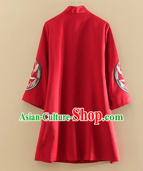 Chinese Traditional Tang Suit Embroidered Red Cotton Wadded Jacket National Costume Qipao Upper Outer Garment for Women Chinese Traditional Tang Suit Embroidered Red Cotton Wadded Jacket National Costume Qipao Upper Outer Garment for Women