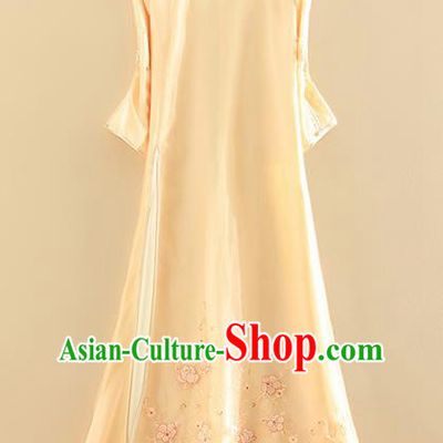 Chinese Traditional Tang Suit Embroidered Roses Orange Cheongsam National Costume Qipao Dress for Women