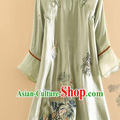 Chinese Traditional Tang Suit Embroidered Lotus Green Blouse National Costume Qipao Upper Outer Garment for Women