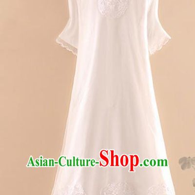 Chinese Traditional Tang Suit Embroidered Phoenix White Cheongsam National Costume Qipao Dress for Women