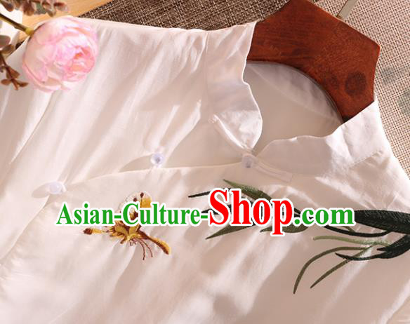 Chinese Traditional Tang Suit Embroidered Bamboo White Cheongsam National Costume Qipao Dress for Women Chinese Traditional Tang Suit Embroidered Bamboo White Cheongsam National Costume Qipao Dress for Women