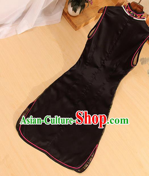 Traditional Chinese National Embroidered Peacock Birds Black Qipao Dress Tang Suit Cheongsam Costume for Women Traditional Chinese National Embroidered Peacock Birds Black Qipao Dress Tang Suit Cheongsam Costume for Women