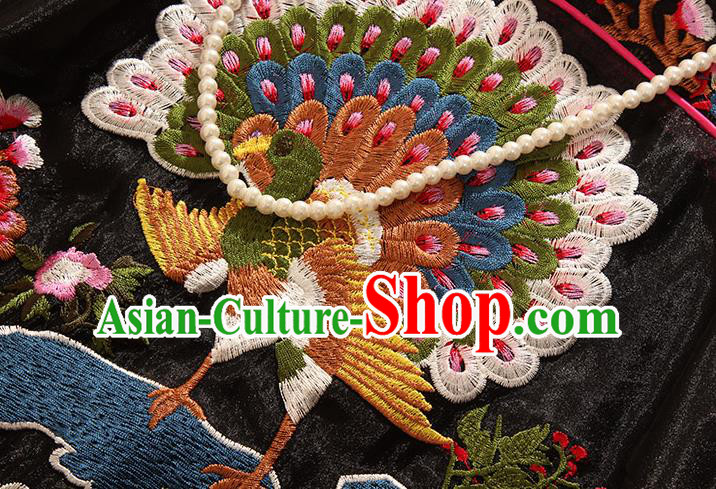 Traditional Chinese National Embroidered Peacock Birds Black Qipao Dress Tang Suit Cheongsam Costume for Women Traditional Chinese National Embroidered Peacock Birds Black Qipao Dress Tang Suit Cheongsam Costume for Women