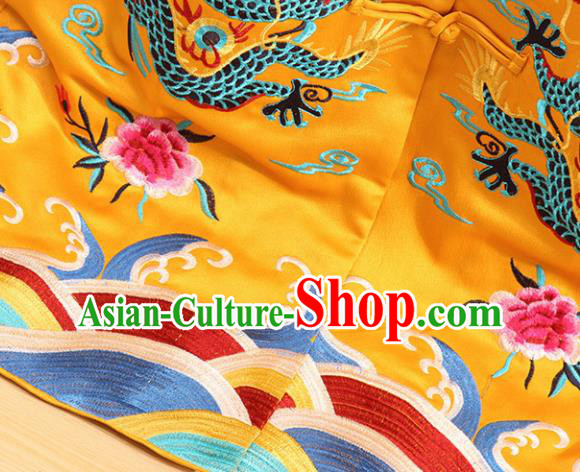Chinese Traditional Tang Suit Embroidered Dragons Golden Coat National Costume Qipao Upper Outer Garment for Women Chinese Traditional Tang Suit Embroidered Dragons Golden Coat National Costume Qipao Upper Outer Garment for Women