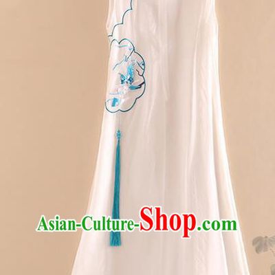 Chinese Traditional Tang Suit Embroidered Butterfly Plum White Cheongsam National Costume Qipao Dress for Women