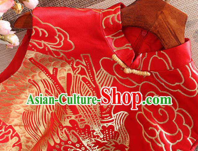 Chinese Traditional Tang Suit Red Brocade Cheongsam National Costume Qipao Dress for Women Chinese Traditional Tang Suit Red Brocade Cheongsam National Costume Qipao Dress for Women
