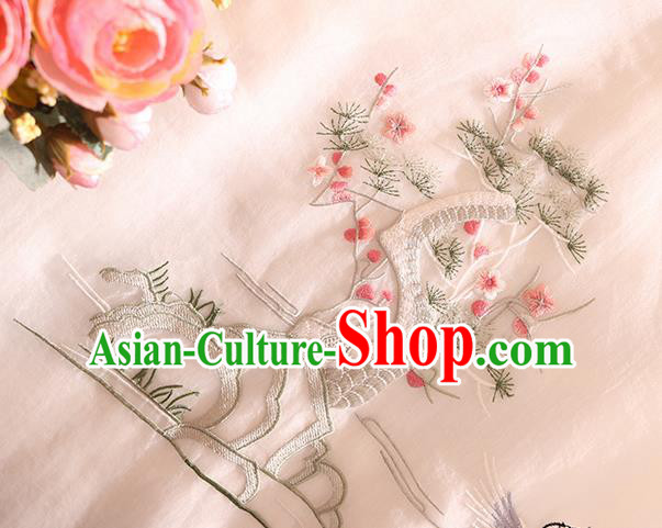 Traditional Chinese National Embroidered Pine Cranes White Qipao Dress Tang Suit Cheongsam Costume for Women
