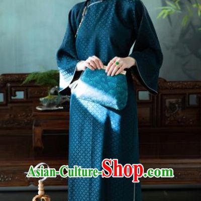 Traditional Chinese National Peacock Green Silk Qipao Dress Tang Suit Cheongsam Costume for Women