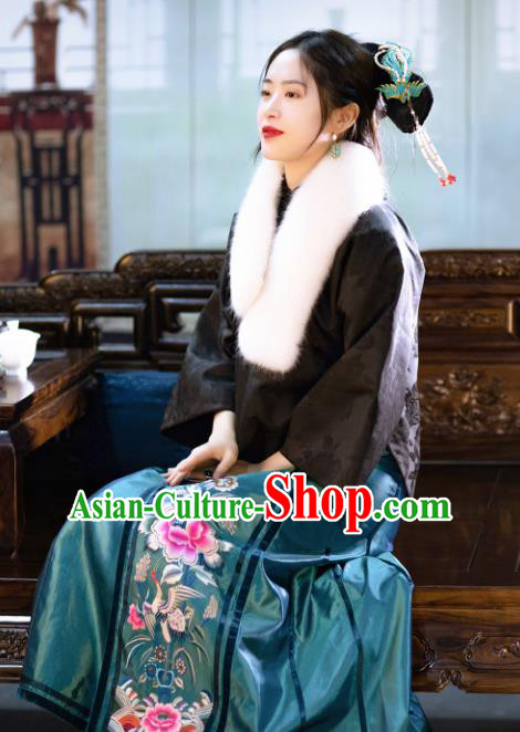 Chinese Traditional Tang Suit Black Brocade Cotton Padded Jacket National Costume Republic of China Qipao Upper Outer Garment for Women Chinese Traditional Tang Suit Black Brocade Cotton Padded Jacket National Costume Republic of China Qipao Upper Outer Garment for Women
