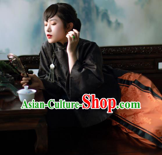 Chinese Traditional Tang Suit Black Brocade Cotton Padded Jacket National Costume Republic of China Qipao Upper Outer Garment for Women Chinese Traditional Tang Suit Black Brocade Cotton Padded Jacket National Costume Republic of China Qipao Upper Outer Garment for Women
