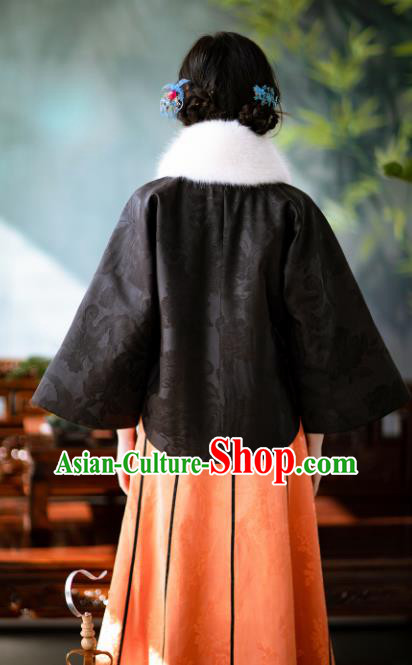 Chinese Traditional Tang Suit Black Brocade Cotton Padded Jacket National Costume Republic of China Qipao Upper Outer Garment for Women Chinese Traditional Tang Suit Black Brocade Cotton Padded Jacket National Costume Republic of China Qipao Upper Outer Garment for Women