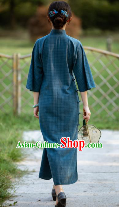 Traditional Chinese National Deep Blue Qipao Dress Tang Suit Cheongsam Costume for Women Traditional Chinese National Deep Blue Qipao Dress Tang Suit Cheongsam Costume for Women