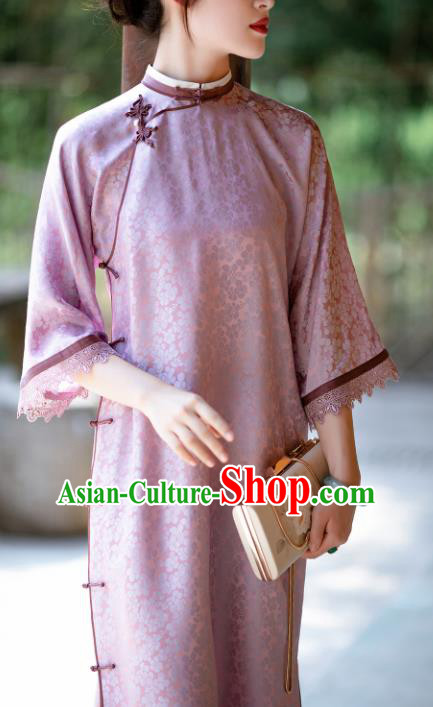 Traditional Chinese National Lilac Lace Qipao Dress Tang Suit Cheongsam Costume for Women Traditional Chinese National Lilac Lace Qipao Dress Tang Suit Cheongsam Costume for Women