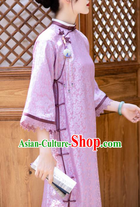 Traditional Chinese National Lilac Lace Qipao Dress Tang Suit Cheongsam Costume for Women Traditional Chinese National Lilac Lace Qipao Dress Tang Suit Cheongsam Costume for Women