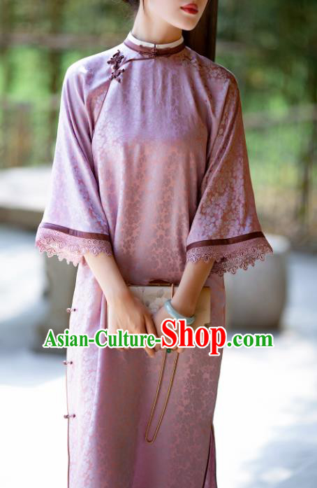 Traditional Chinese National Lilac Lace Qipao Dress Tang Suit Cheongsam Costume for Women Traditional Chinese National Lilac Lace Qipao Dress Tang Suit Cheongsam Costume for Women