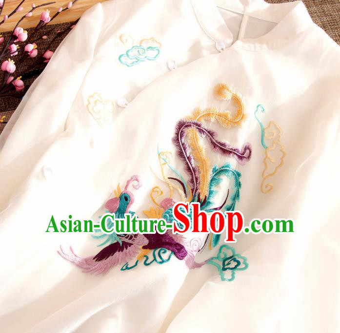 Traditional Chinese National Embroidered Phoenix White Qipao Dress Tang Suit Cheongsam Costume for Women Traditional Chinese National Embroidered Phoenix White Qipao Dress Tang Suit Cheongsam Costume for Women