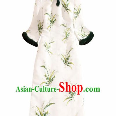 Traditional Chinese National Winter White Qipao Dress Tang Suit Cheongsam Costume for Women
