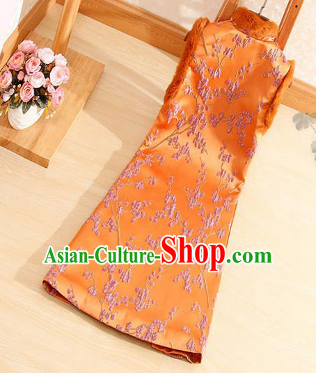 Chinese Traditional Embroidered Plum Blossom Orange Vest National Dress Waistcoat for Women Chinese Traditional Embroidered Plum Blossom Orange Vest National Dress Waistcoat for Women