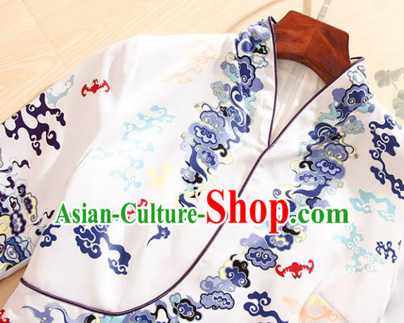 Traditional Chinese National Printing White Qipao Dress Tang Suit Cheongsam Costume for Women Traditional Chinese National Printing White Qipao Dress Tang Suit Cheongsam Costume for Women