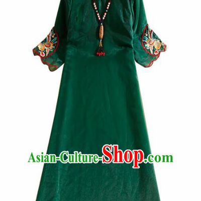 Traditional Chinese National Embroidered Butterfly Deep Green Qipao Dress Tang Suit Cheongsam Costume for Women